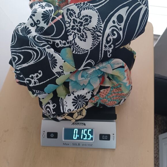 Natori Kimono Robe & Gown Asian Floral‎ XL Belted Satin Pockets Black Geometric - Picture 5 of 11